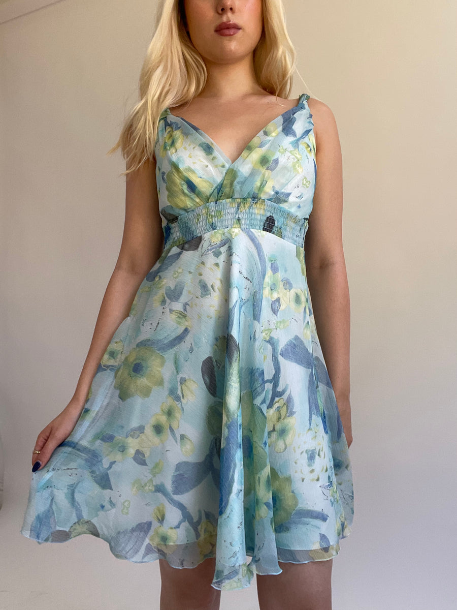Y2K| medium/large blue floral midi dress