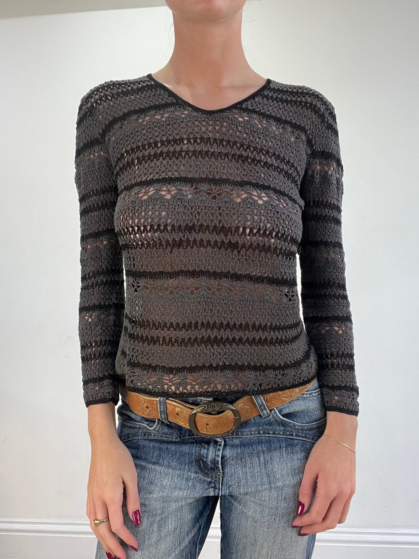 vintage edit sixteen | small grey and black crochet jumper