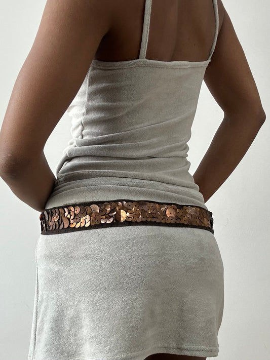 midsummer edit | one size brown faux suede sequin belt