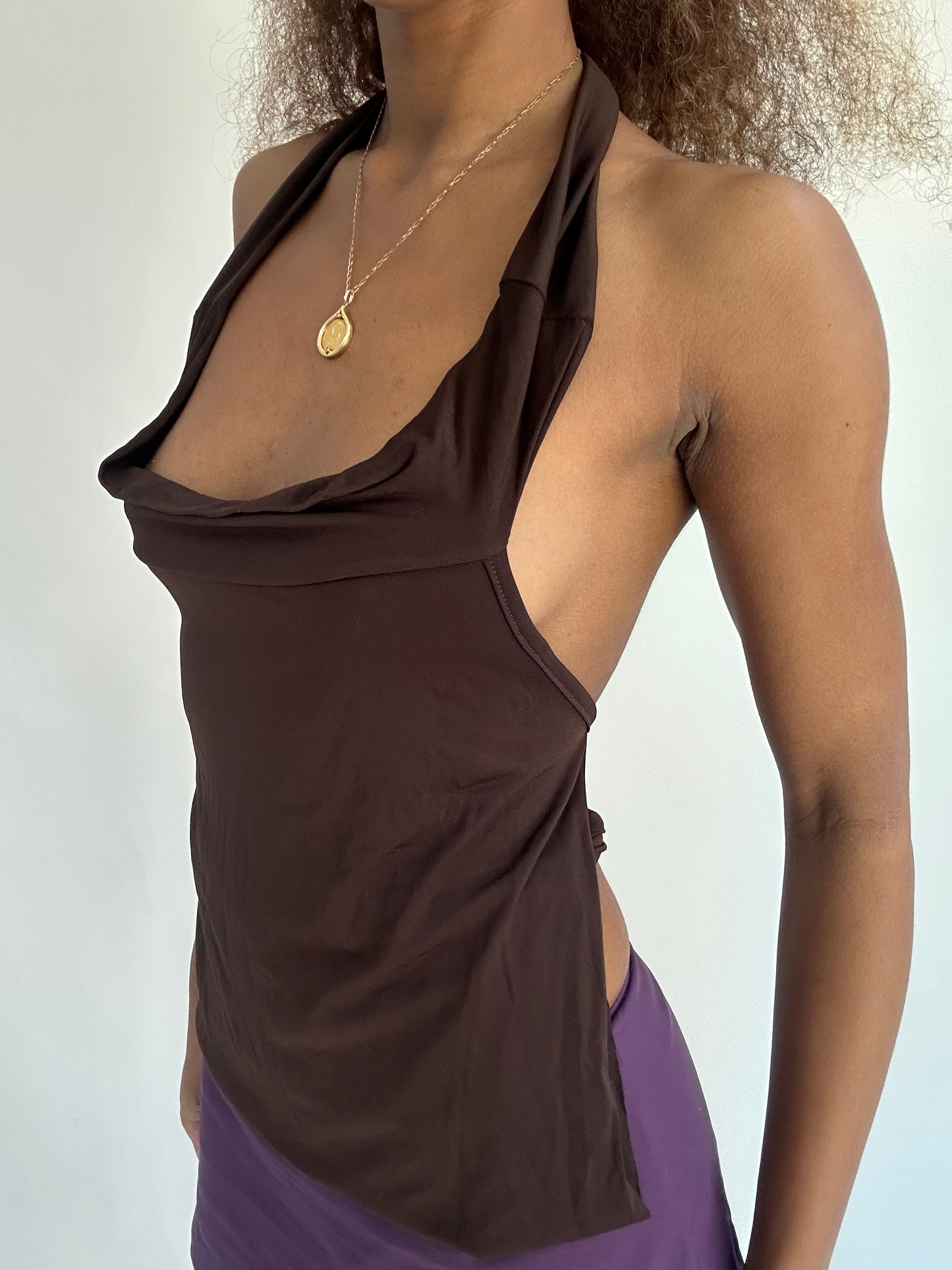 ‼️ | small brown open back halterneck top