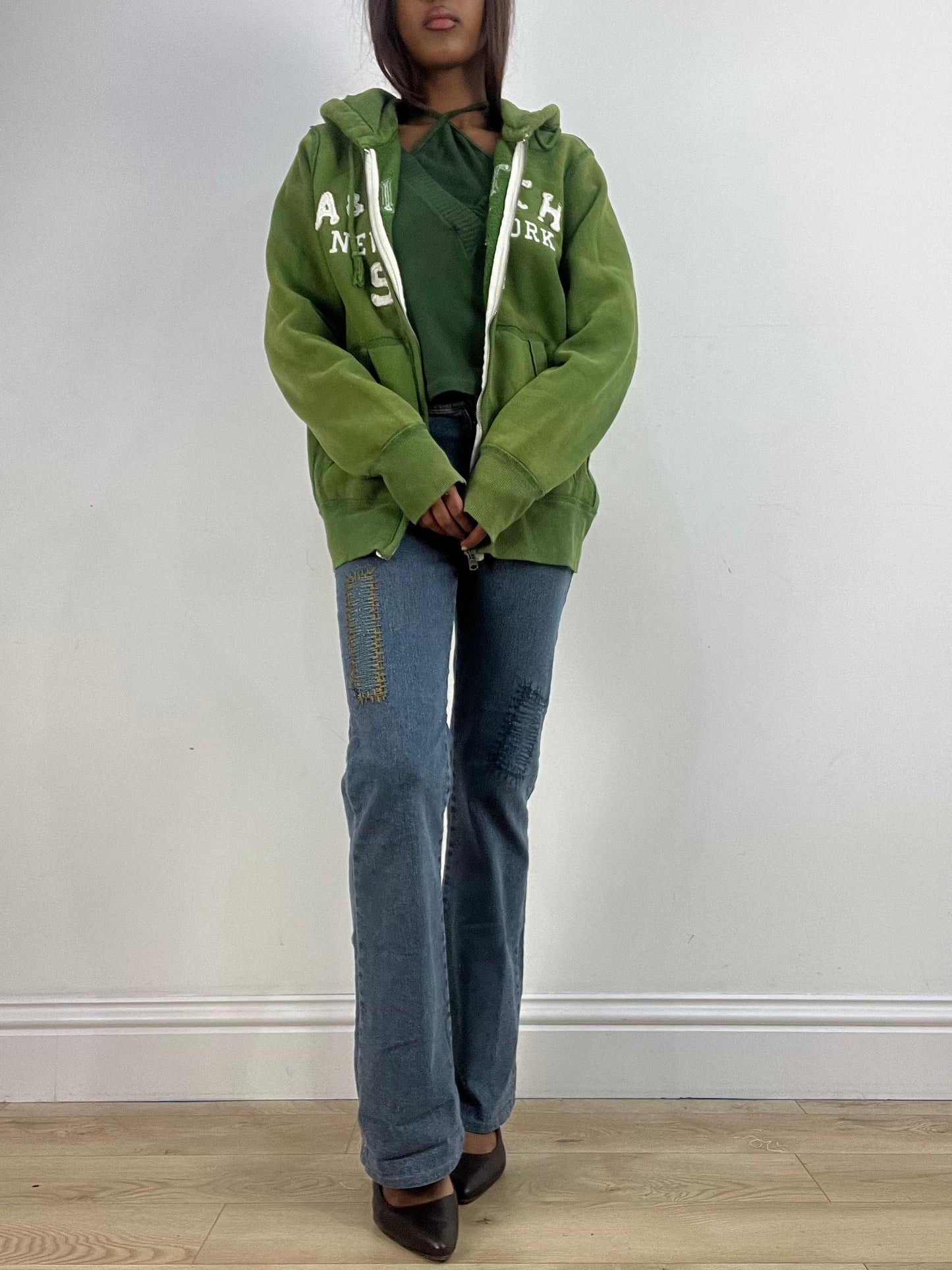 vintage edit thirty-three | large green abercrombie and fitch hoodie