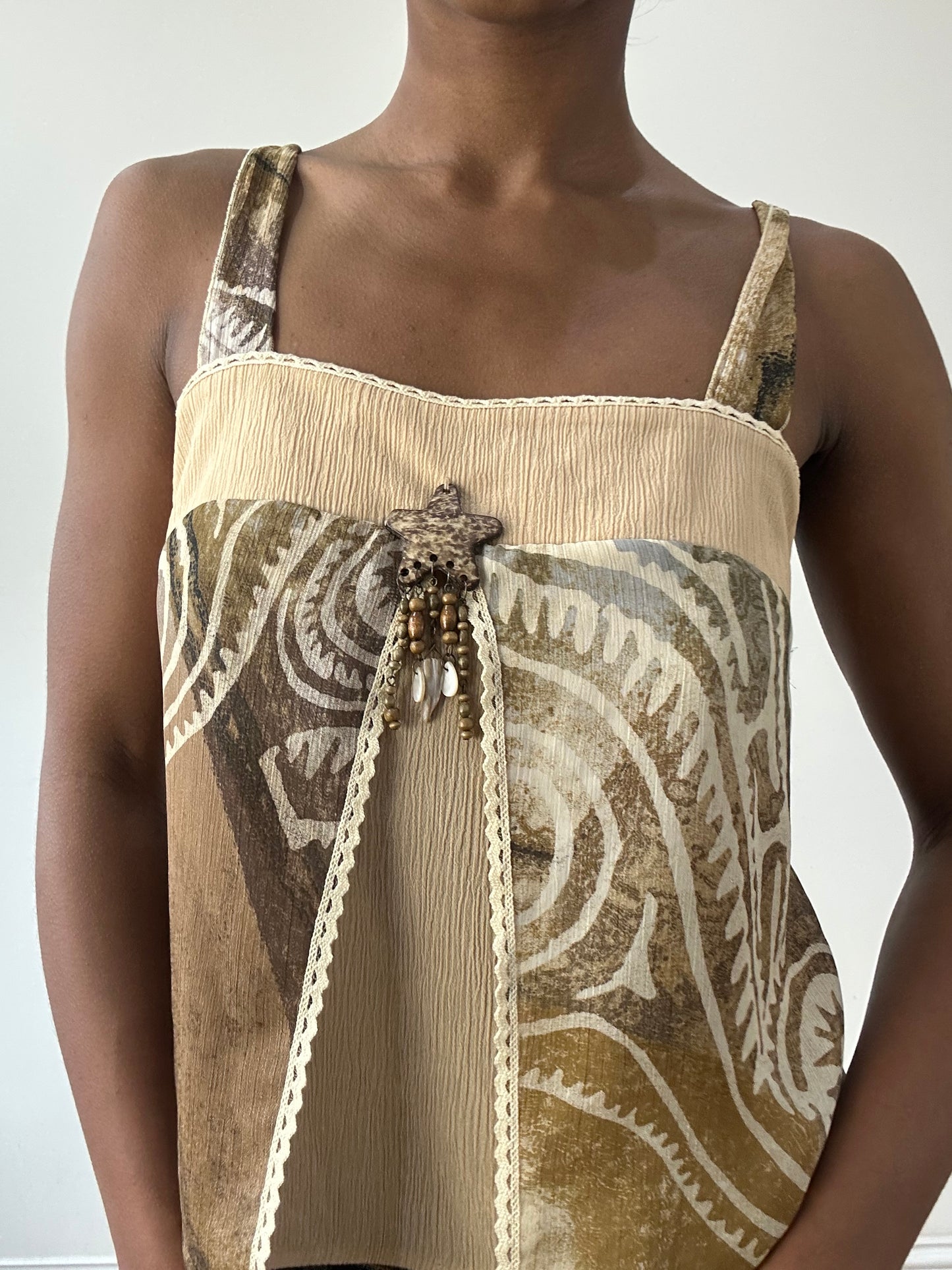 vintage edit thirty-one | medium brown and beige mesh overlay cami top
