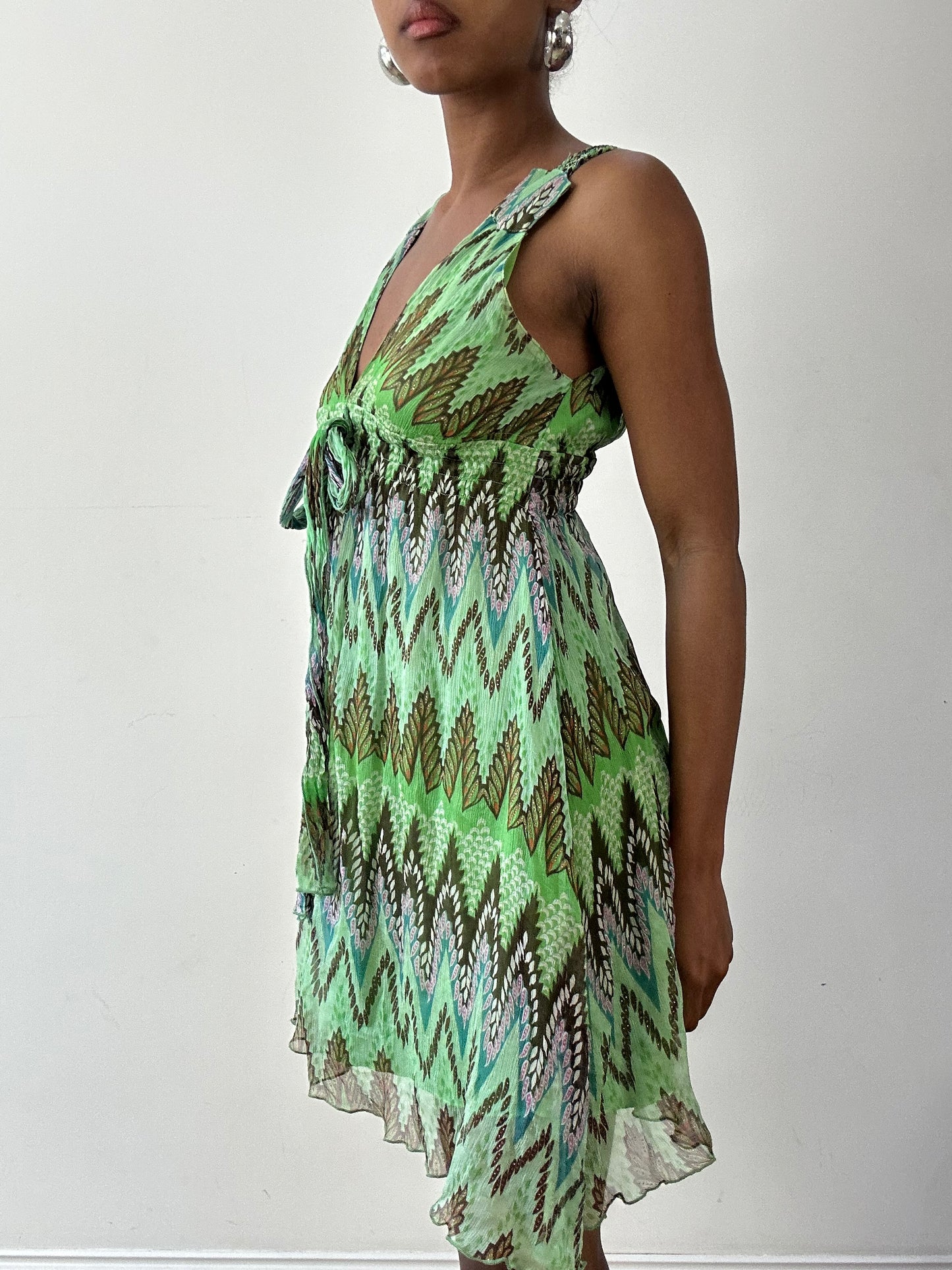 vintage edit twenty-seven | small green and brown mini dress with gold glitter details