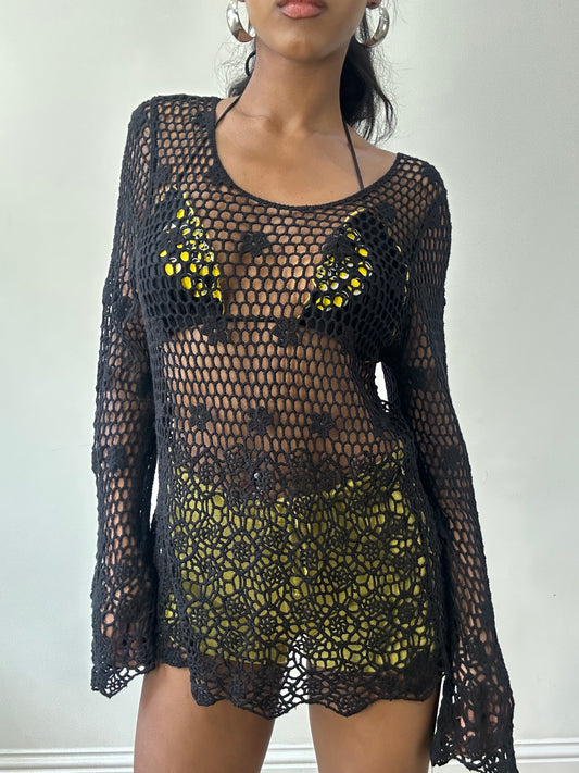 BEST PICKS | small black crotchet floral mini dress