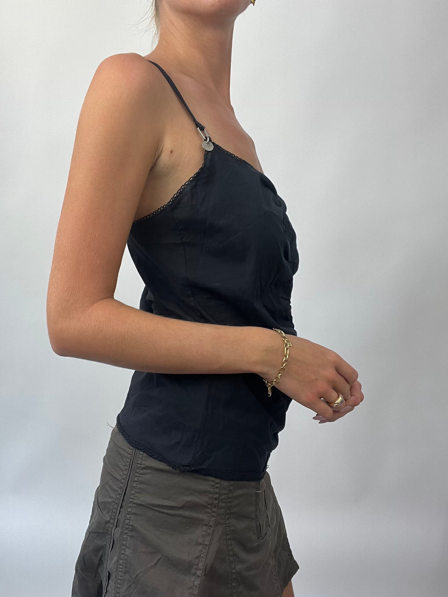 BRAT GIRL SUMMER DROP | small black cami with cinching down the middle
