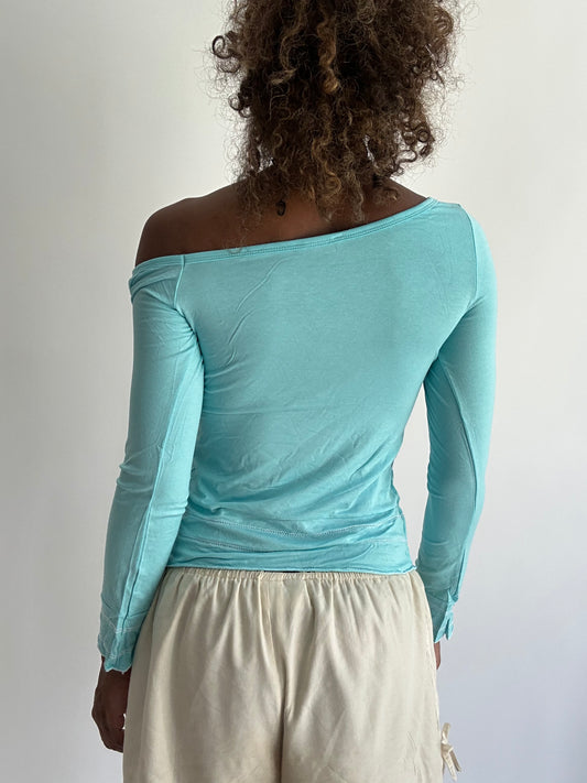 ‼️ | small blue off the shoulder surf girl long sleeve top