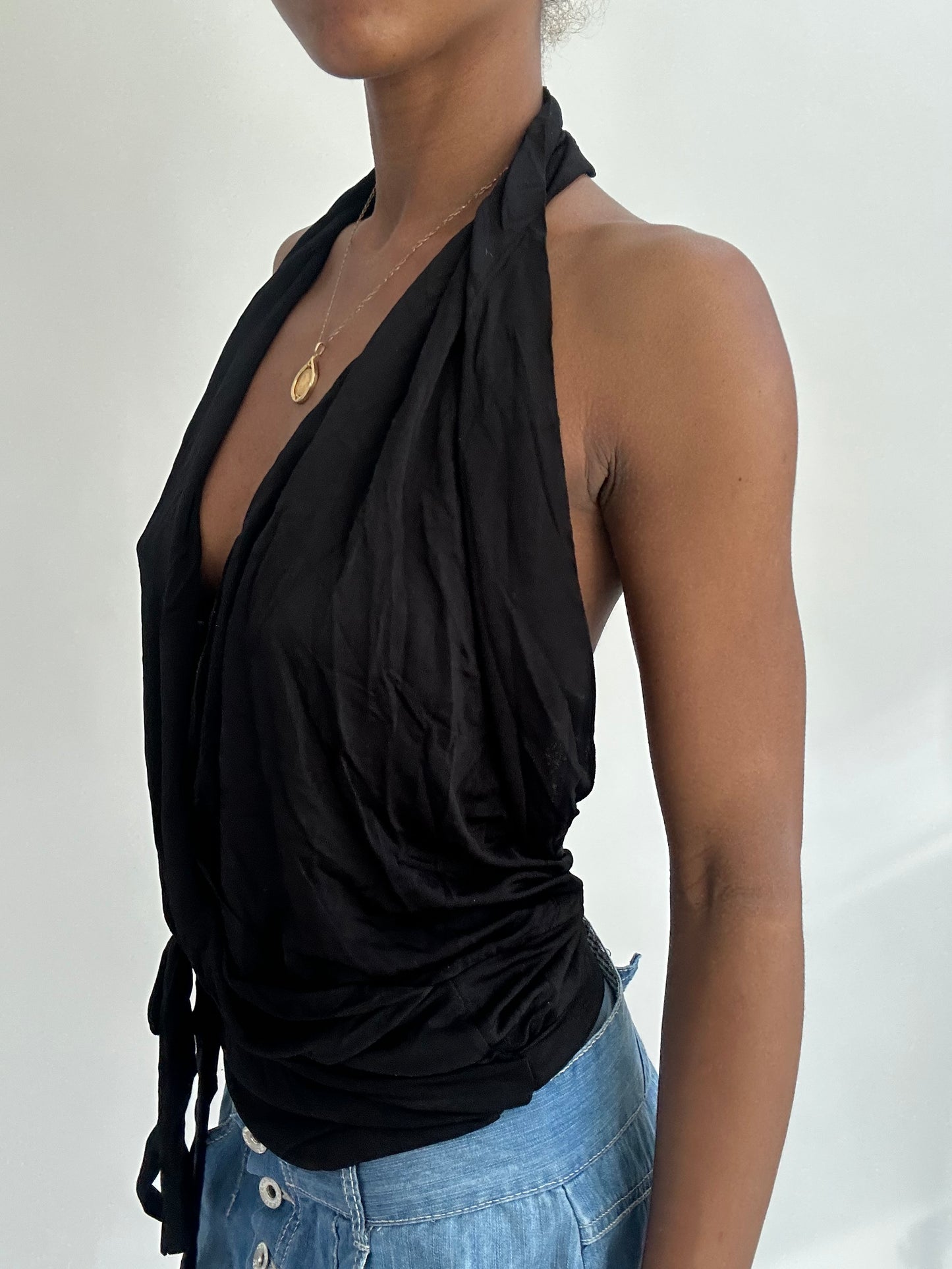 summermaxxing drop | small black halterneck open back top