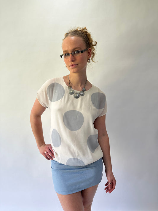 devil wears prada | small/medium white and blue mesh overlay top