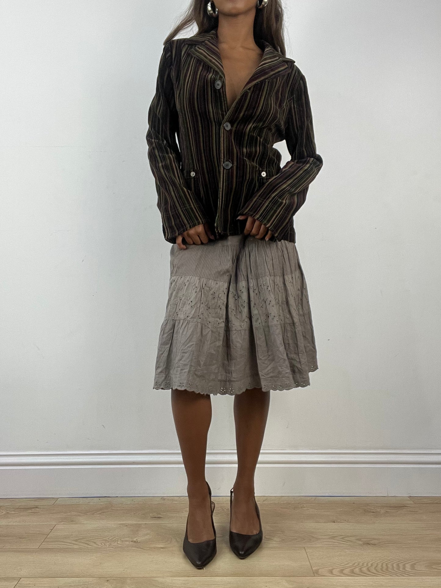 vintage edit: indie sleaze | medium purple and green pinstripe blazer jacket