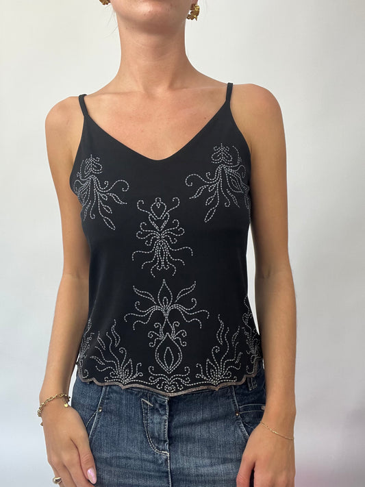 BRAT GIRL SUMMER DROP | small black cami with grey floral print