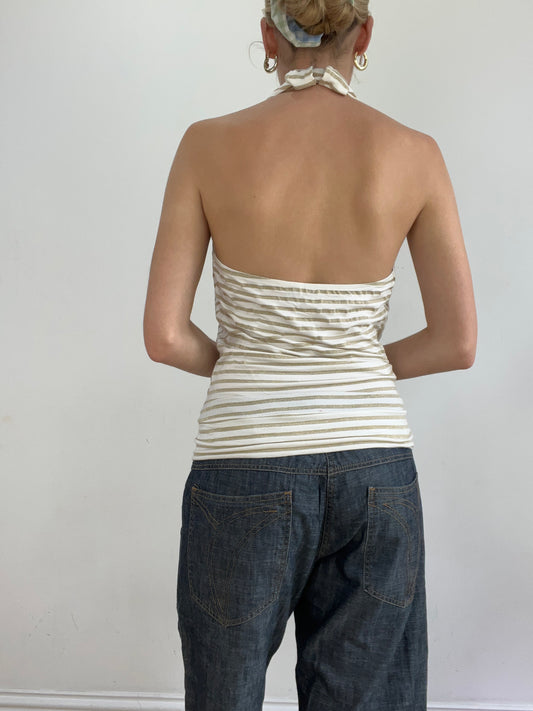 vintage edit twenty eight | small white halterneck top with gold stripes