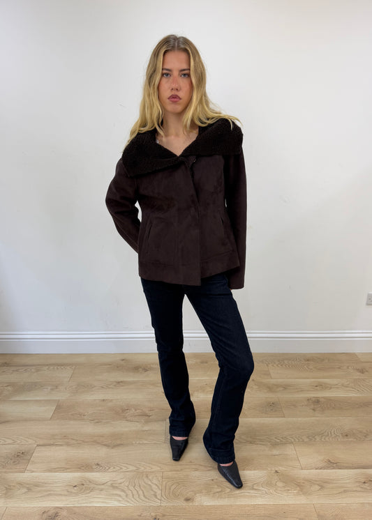 medium brown faux suede coat