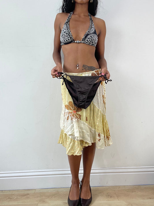 vintage edit: festival | small brown and white patterned bikini set