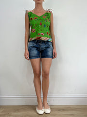 💻‼️ green floral print tie strap top