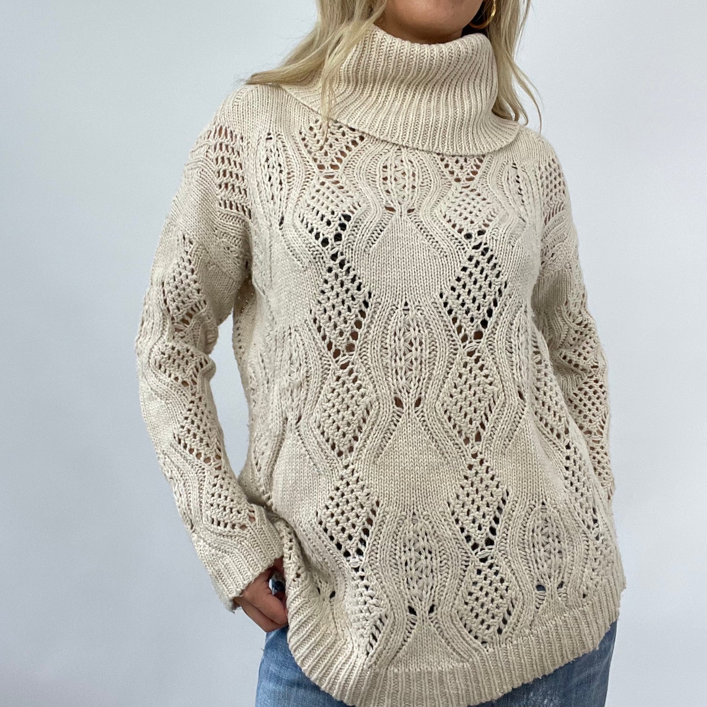 💻 COASTAL GRANDMA DROP | large cream knit roll neck jumper