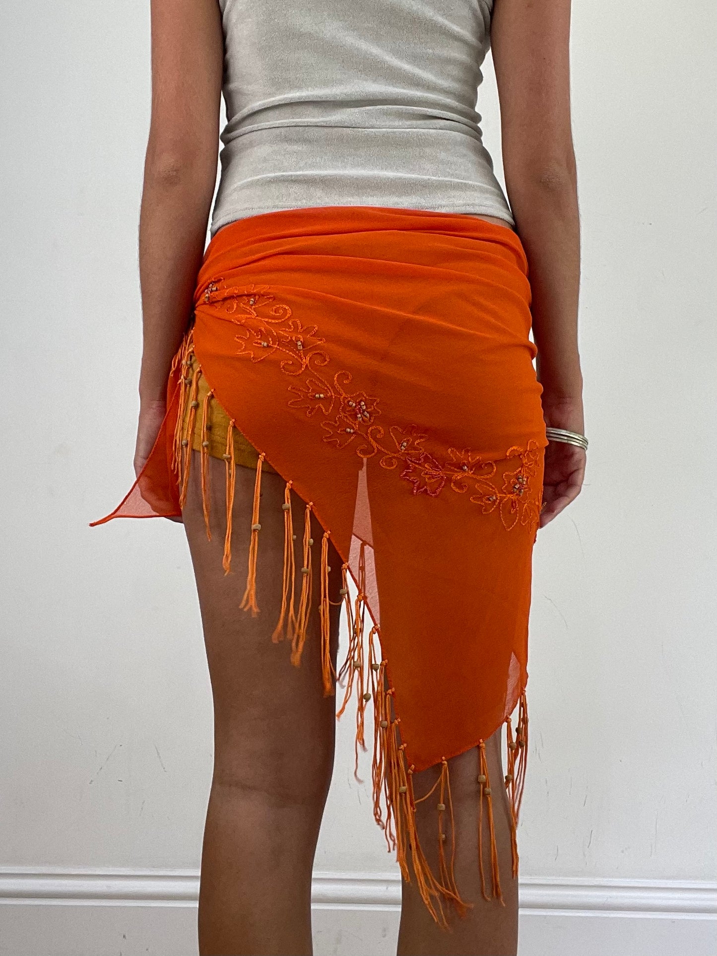 VINTAGE PICKS | adjustable asymmetrical orange tie side beach skirt