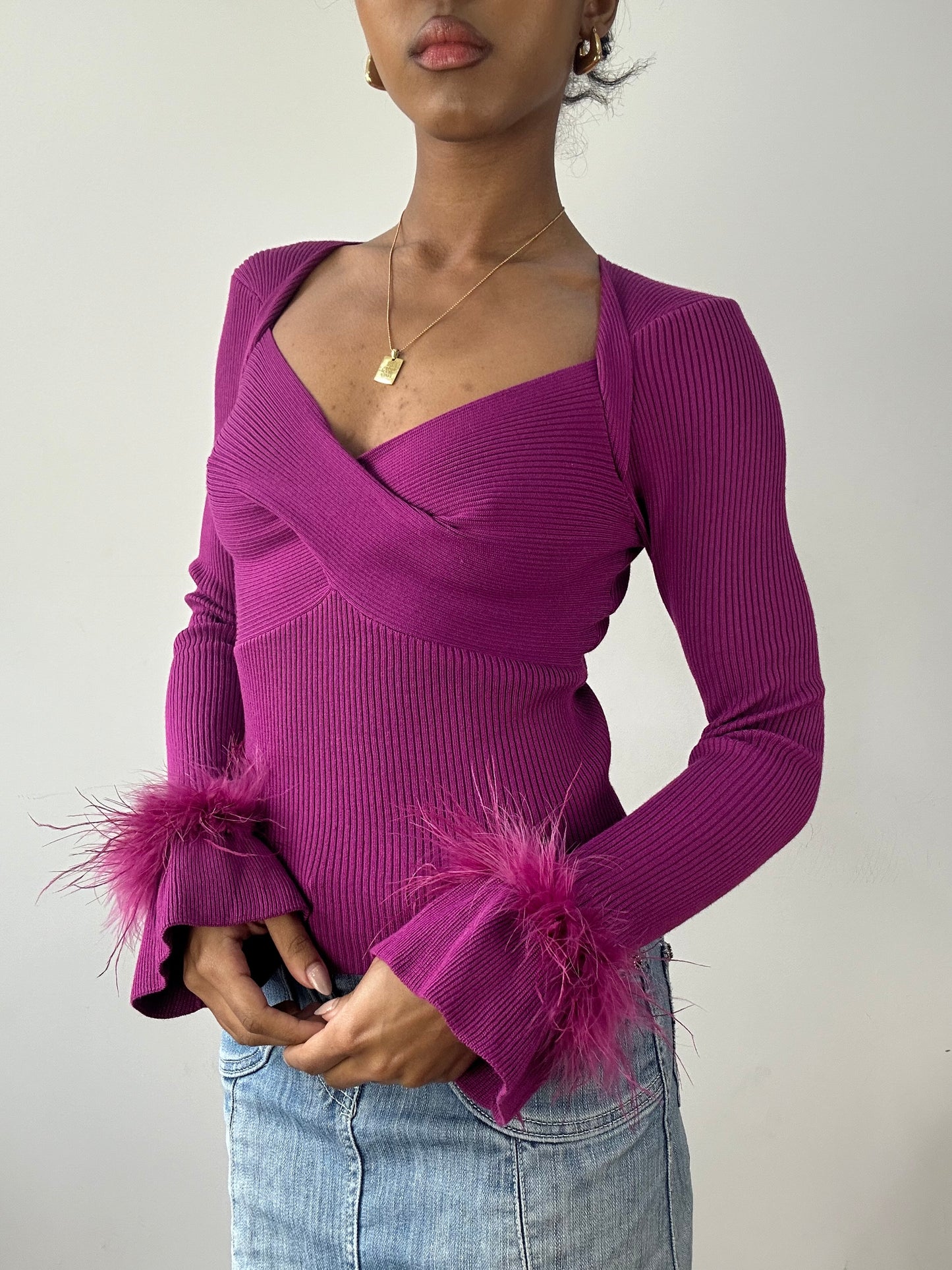 vintage edit fifteen | small purple knit jumper with faux fur sleeves