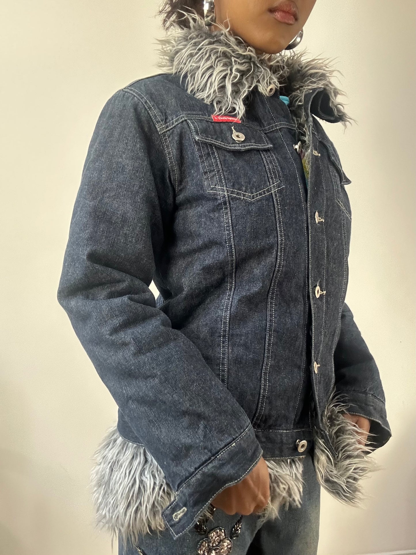 AUTUMN EDIT | small blue denim jacket with grey faux fur lining