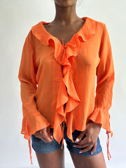 salida de marinero | pequeña camiseta de manga larga de volante naranja