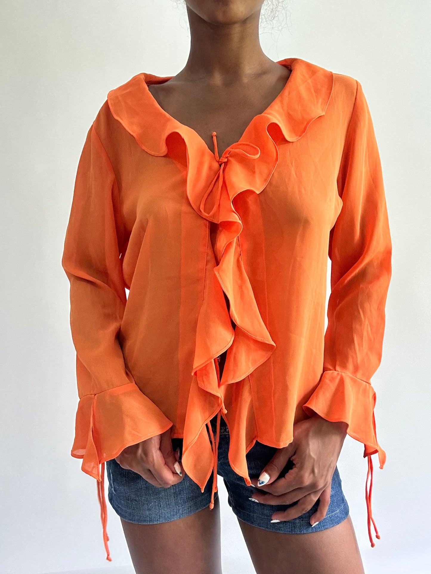 sailor drop | small orange frill long sleeve top