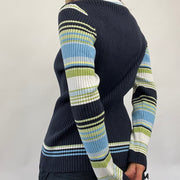 💻 POSH AND BECKS DROP | small navy knit collared top with striped sleeves