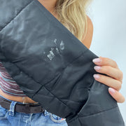 💻💚Top-Auswahl | kleine schwarze Pufferjacke mit gestricktem Rippkragen