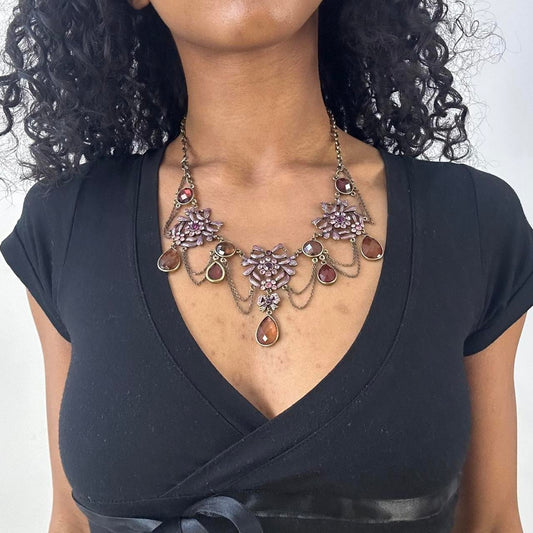 💻 CASTLECORE DROP | purple and amber gem layered necklace
