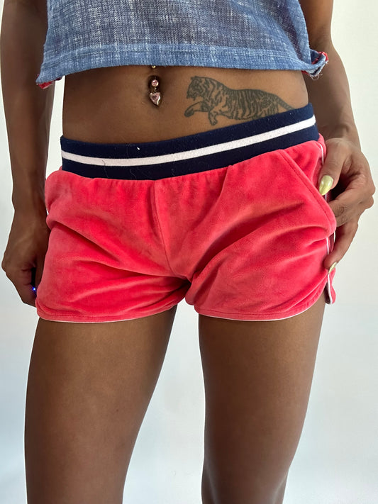 wag drop | extra small pink tommy hilfiger velour mini shorts