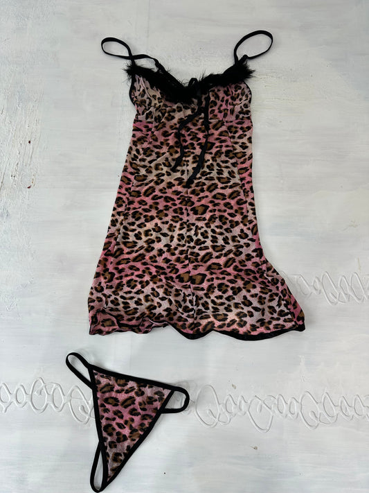 BEST PICKS | small pink animal print sheer babydoll top and underwear set