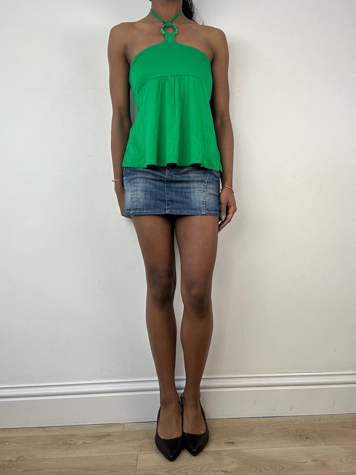 vintage edit: tops | small green halterneck top with green o-ring detail