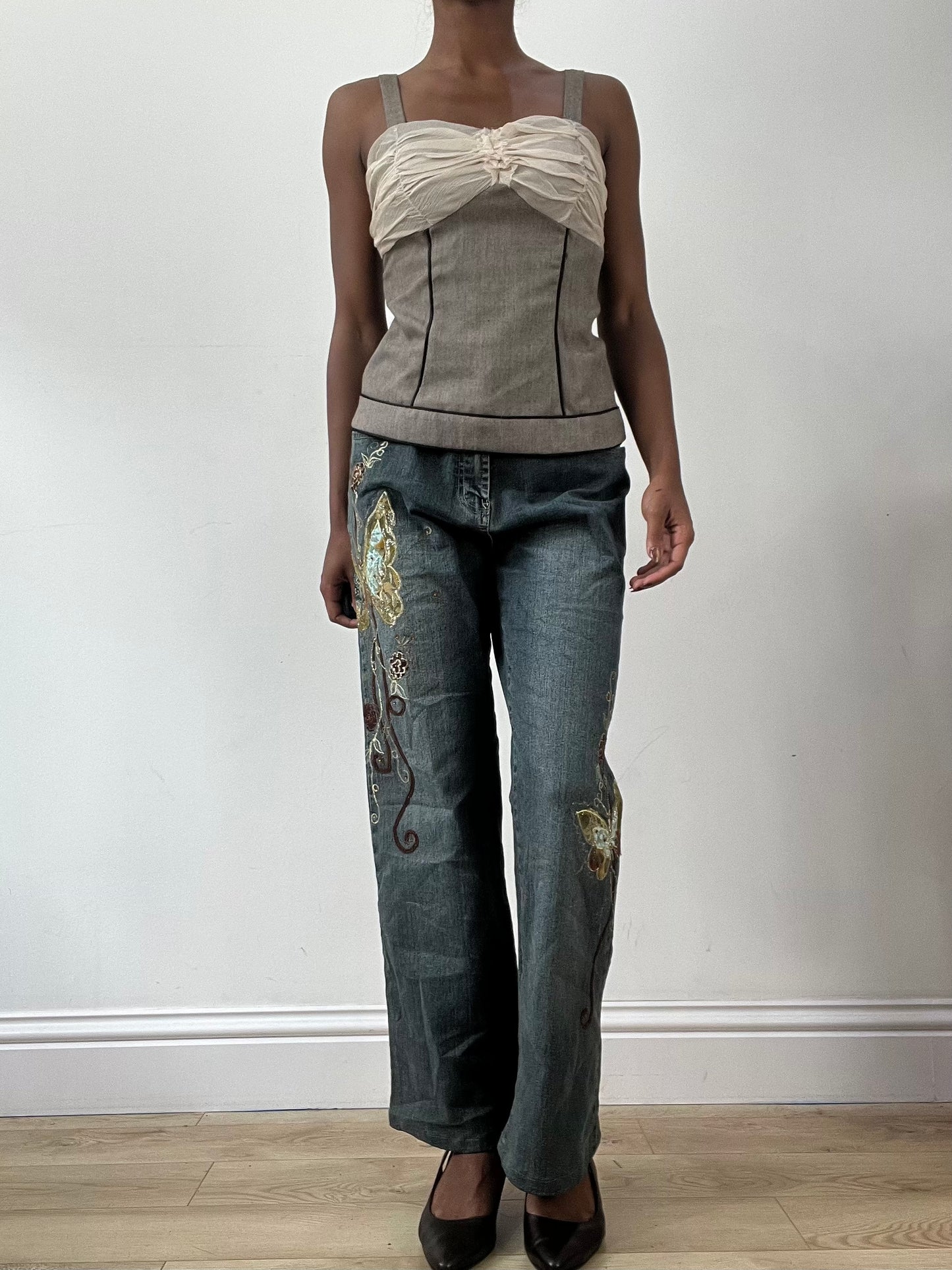 LFW edit | medium brown and beige corset style top
