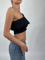 COASTAL COWGIRL DROP | small black one shoulder flowy top