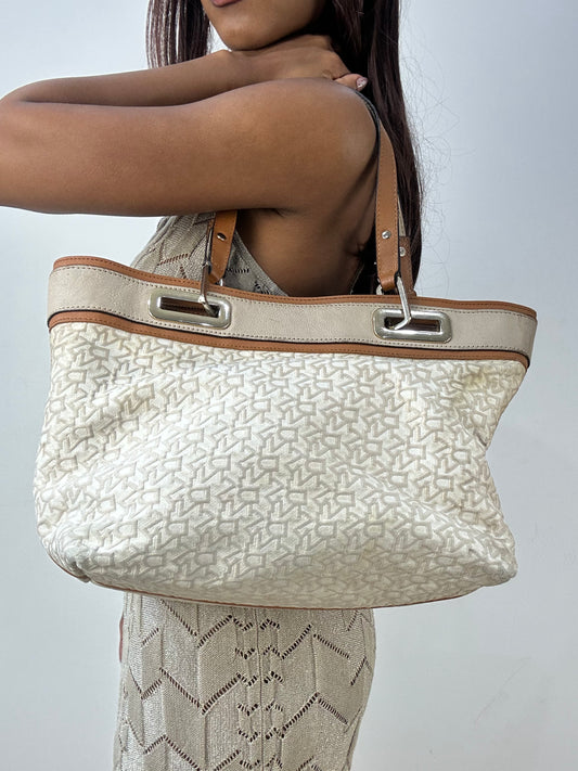 vintage edit thirty-three | white dkny shoulder bag with monogram print