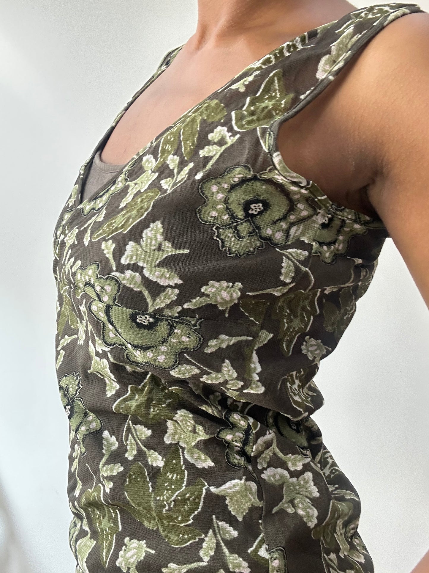 vintage edit thirty-one | medium green mesh overlay top with floral print