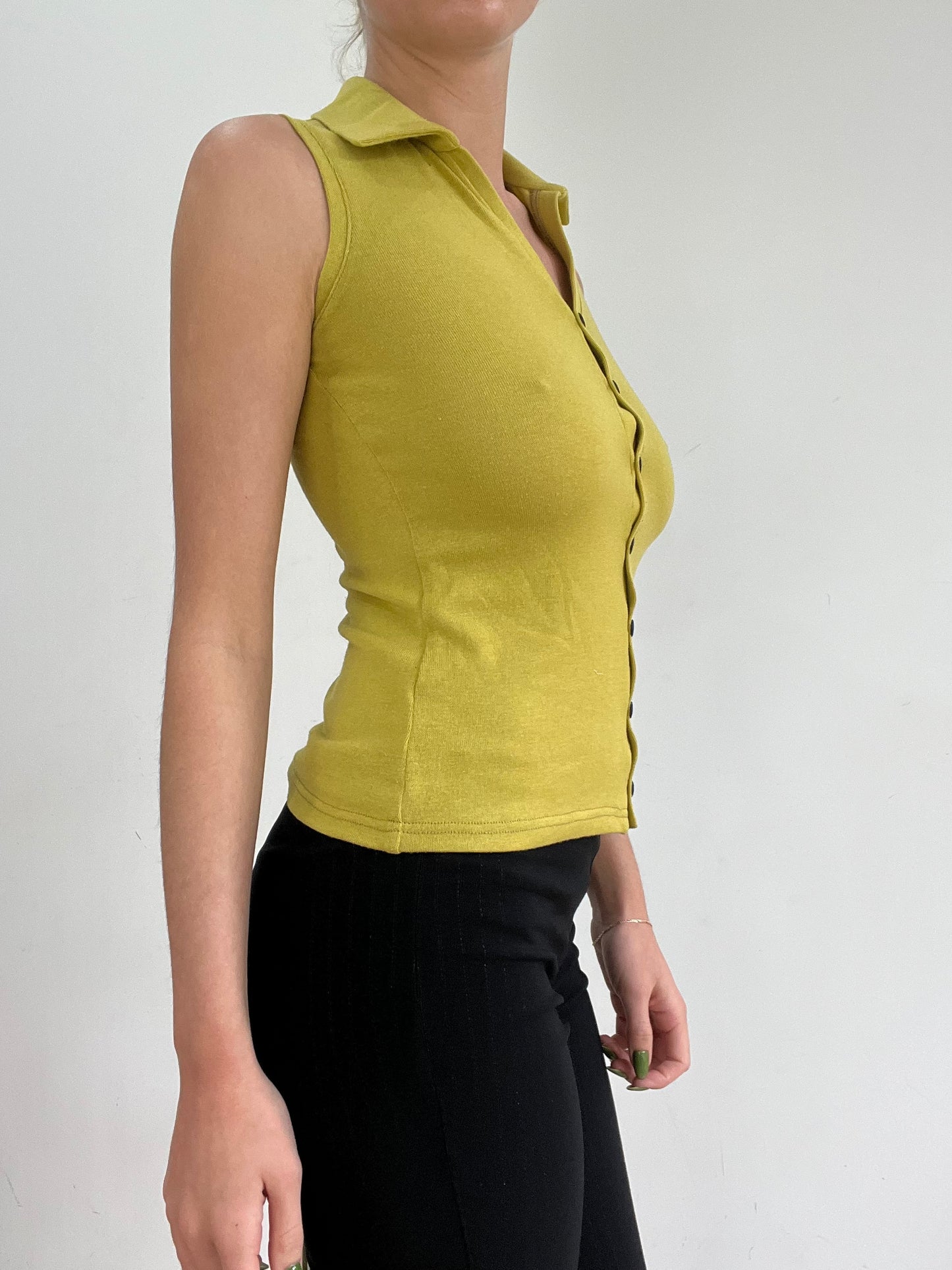 #361 SAMPLE SALE | small chartreuse collared top