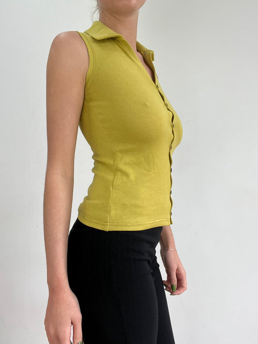 #361 SAMPLE SALE | small chartreuse collared top