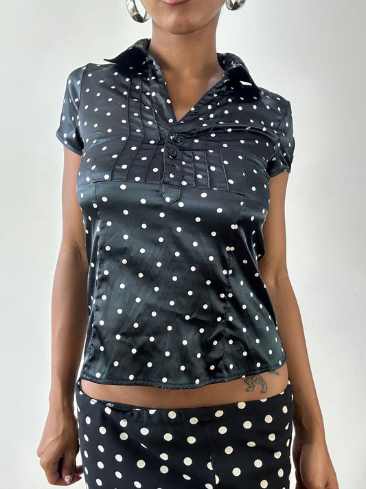 vintage edit twenty-seven | small black old h&m polka dot button up top