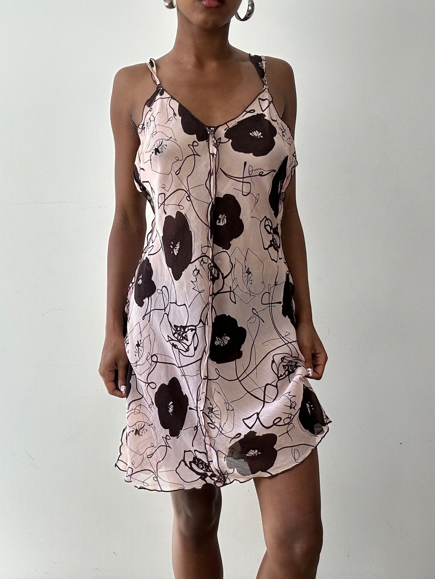 vintage edit twenty-seven | small pink and brown floral sheer mini dress