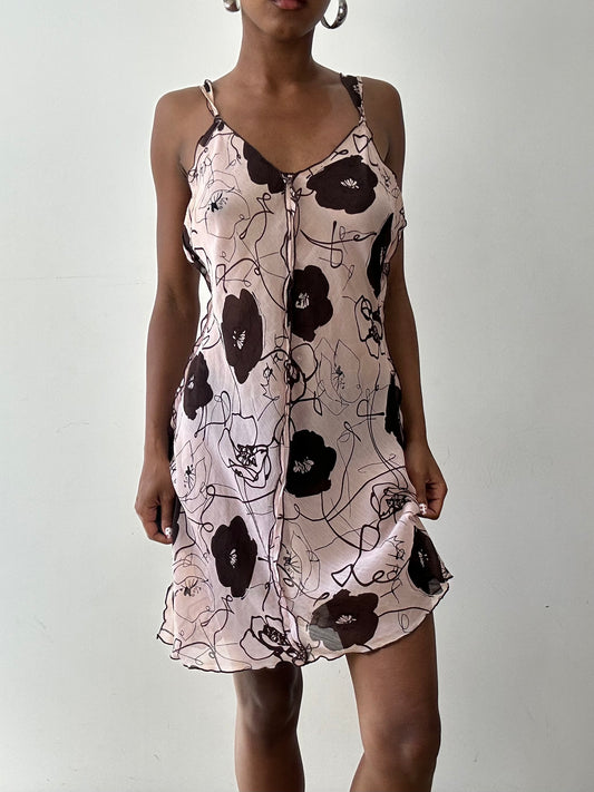 vintage edit twenty-seven | small pink and brown floral sheer mini dress