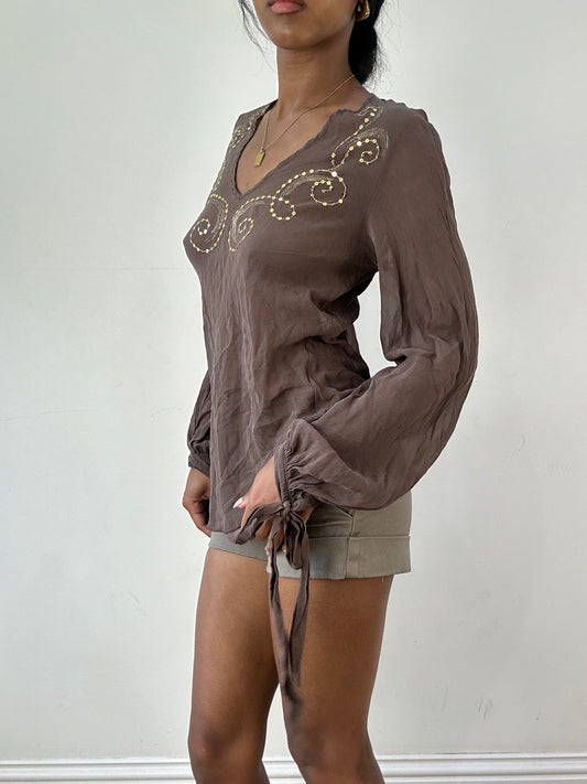 vintage edit twenty-one | small brown sheer sequin long sleeve top