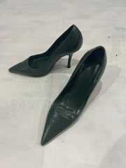 Y2K| green snake skin print heels