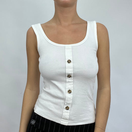 💻 CARRIE BRADSHAW DROP | xsmall white ribbed cami with three buttons on front