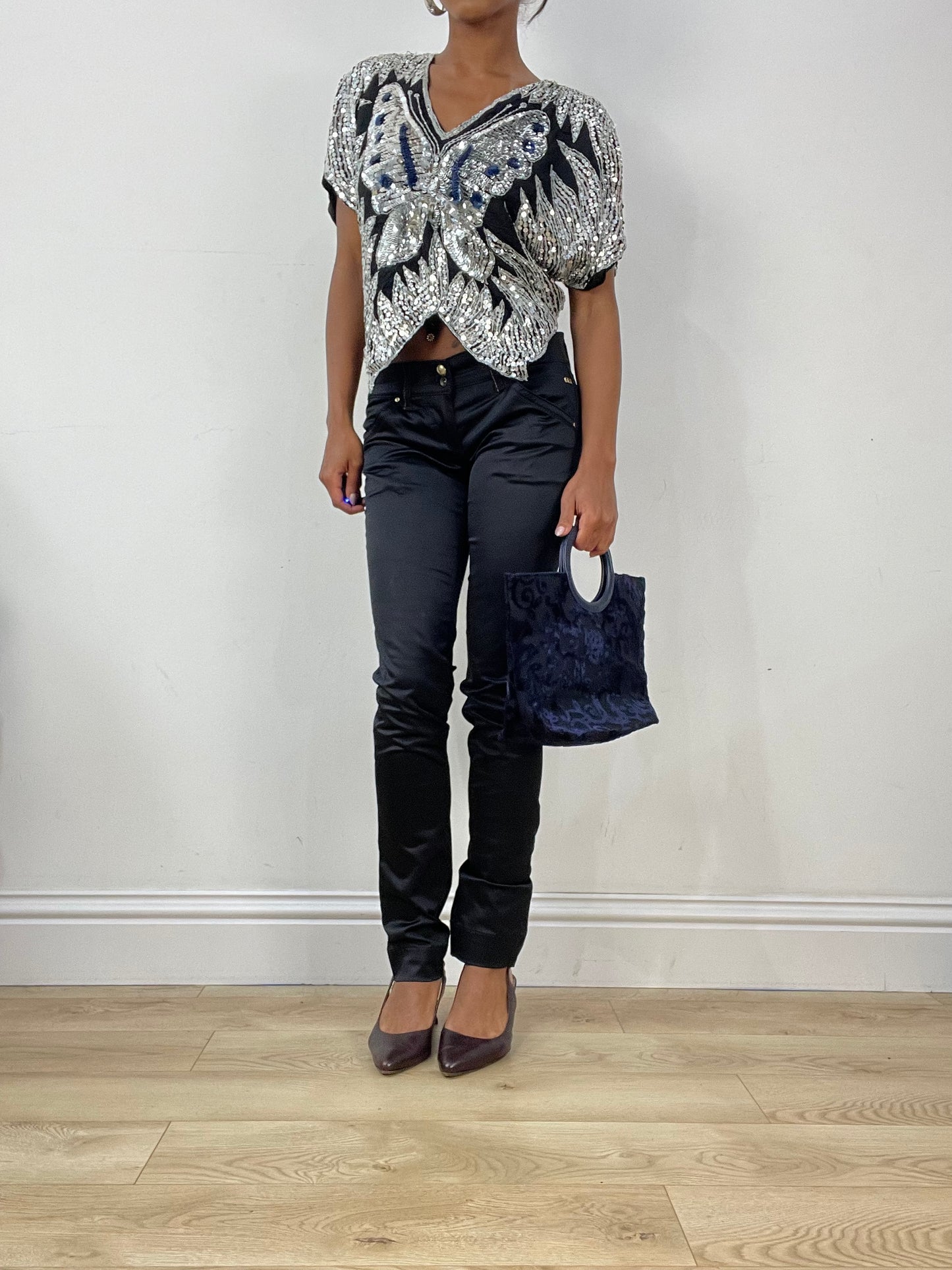 vintage edit: halloween | small silver butterfly sequin top
