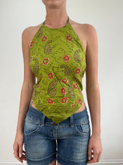 💻‼️ green paisley backless top