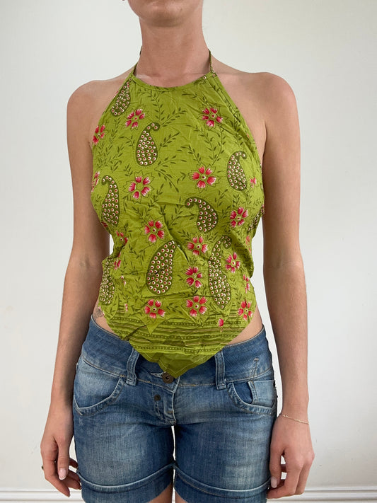 💻‼️ green paisley backless top