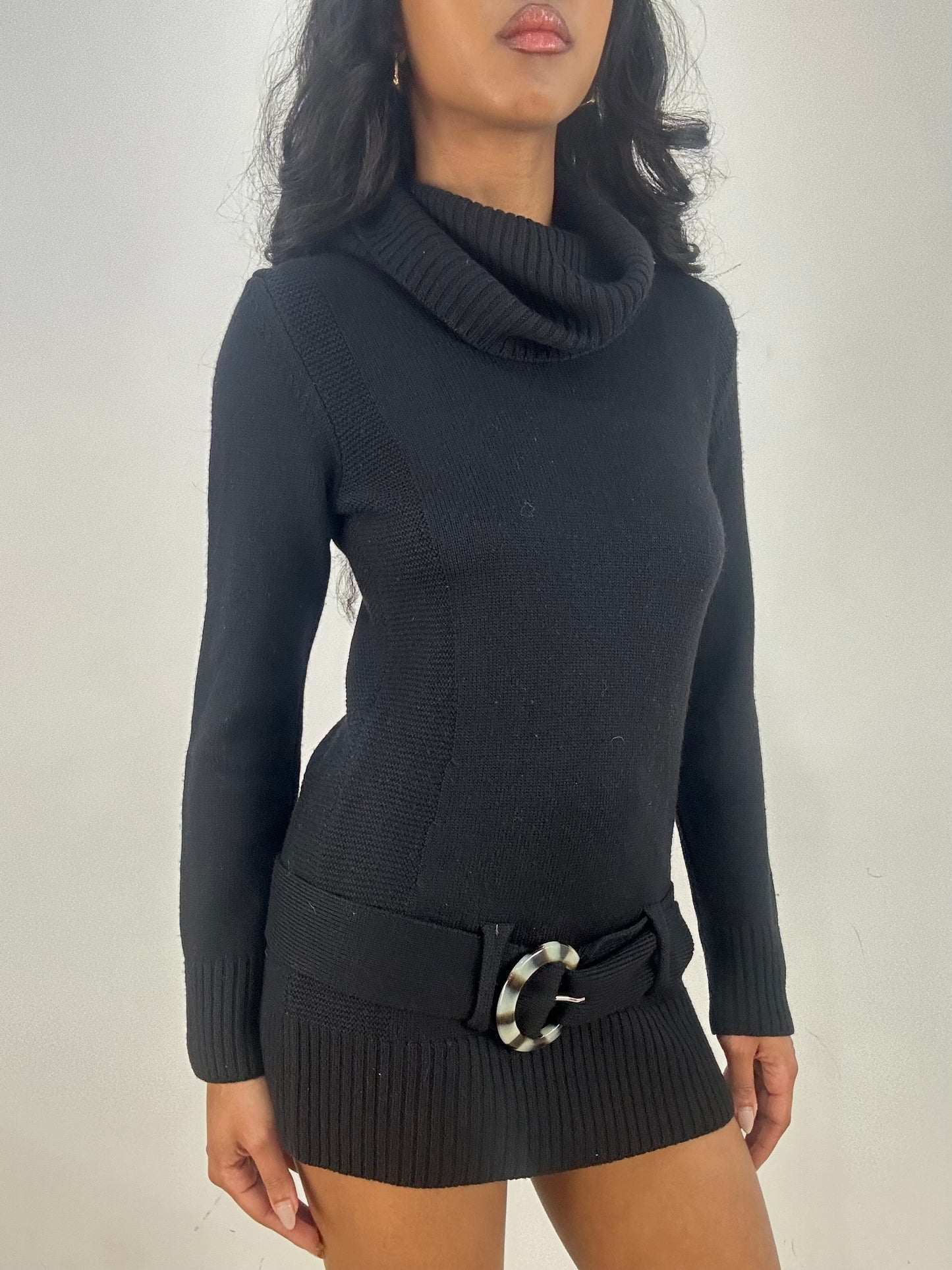 vintage edit fifteen | small black turtleneck dress with built in belt