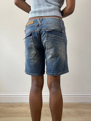 vintage edit twenty-seven | medium blue denim belted shorts with zip details