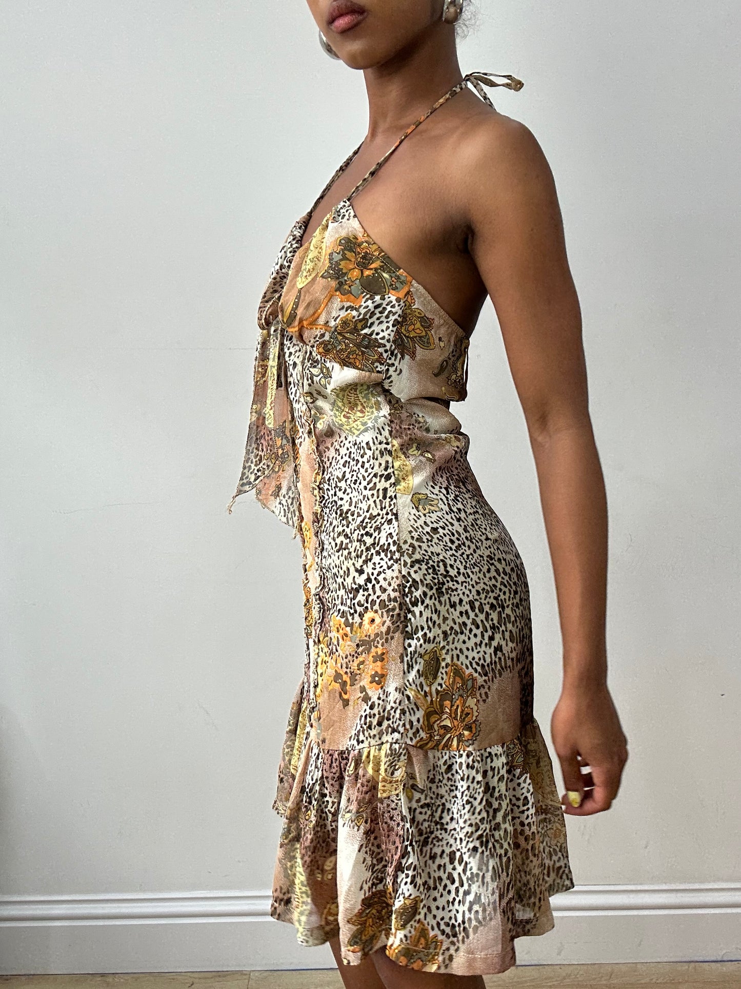 vintage edit thirty-two | small brown leopard print halterneck midi dress