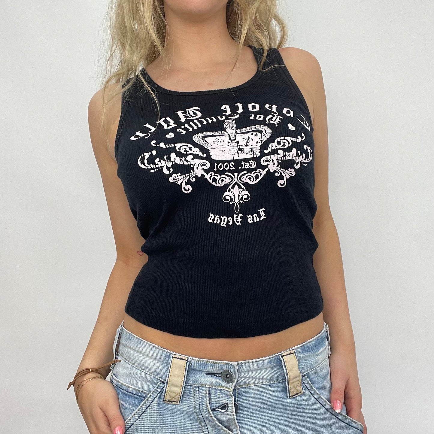 BEST PICKS | small black coyote ugly graphic tank top with diamanté crown