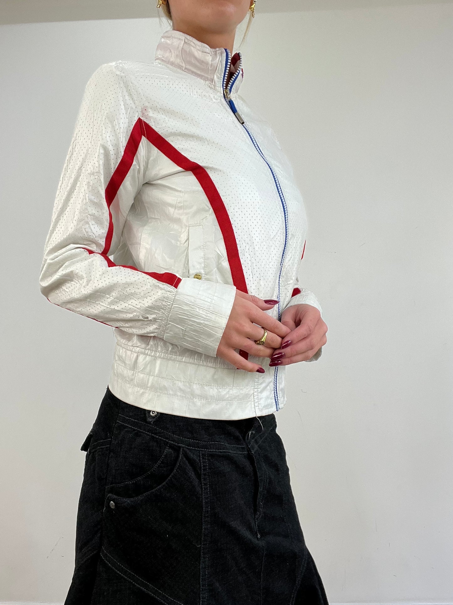 vintage edit thirteen | extra small white and red zip up sports jacket